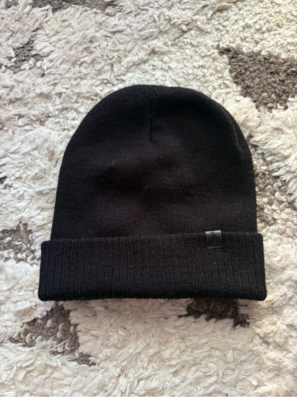 Original Penguin Black Fold-Over Knit Beanie